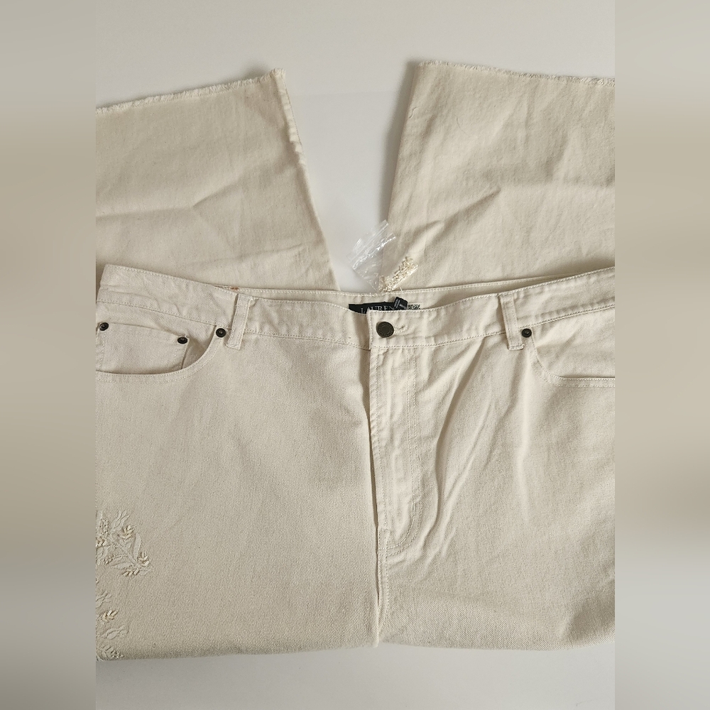 NWOT Lauren Ralph Lauren Cropped Wide Leg Embroidered Raw Hem Size 18W - Picture 4 of 11